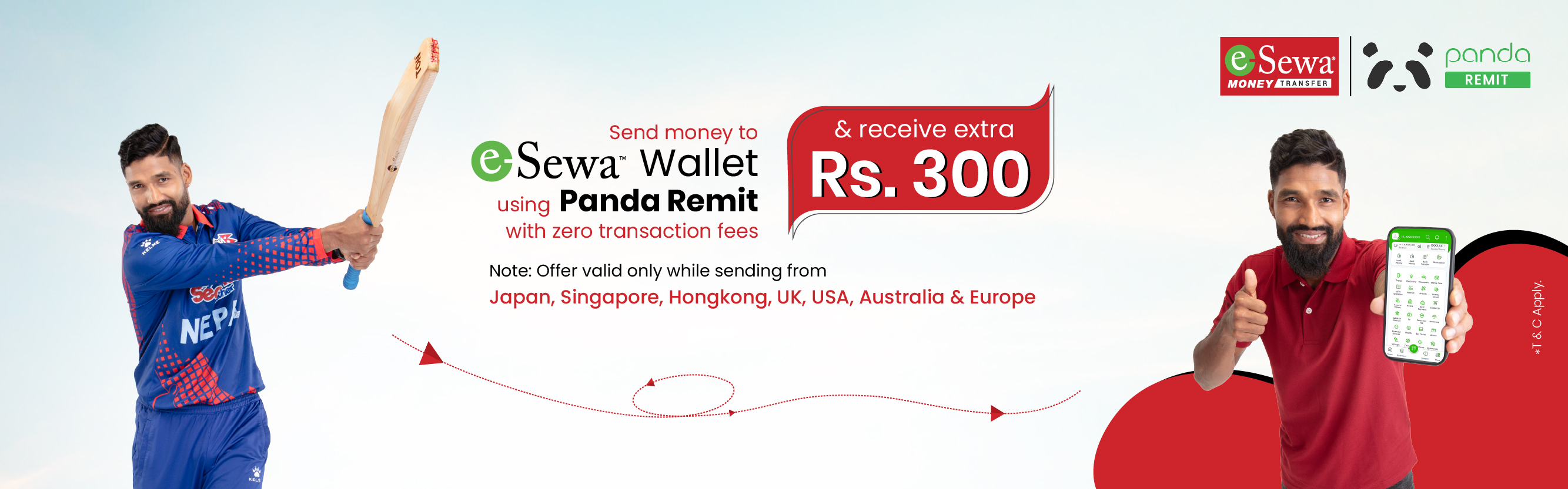 Send money to eSewa Wallet using Panda remit with zero Transaction Fees and receive Extra Rs 300 - Banner Image